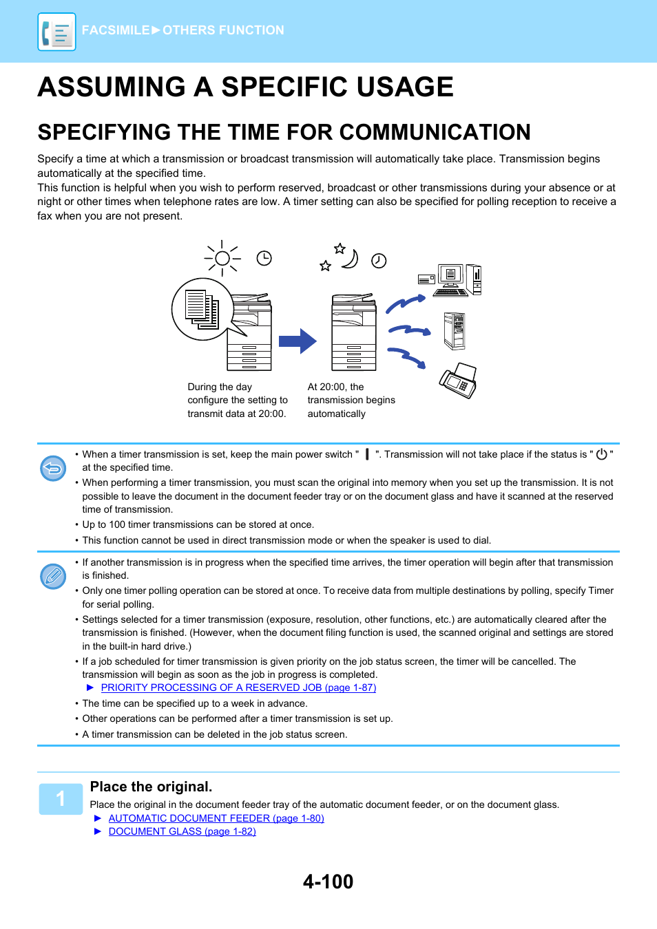 Assuming a specific usage -100, Specifying the time for, Communication -100 | Assuming a specific usage, Specifying the time for communication | Sharp MX-6070N User Manual | Page 503 / 935