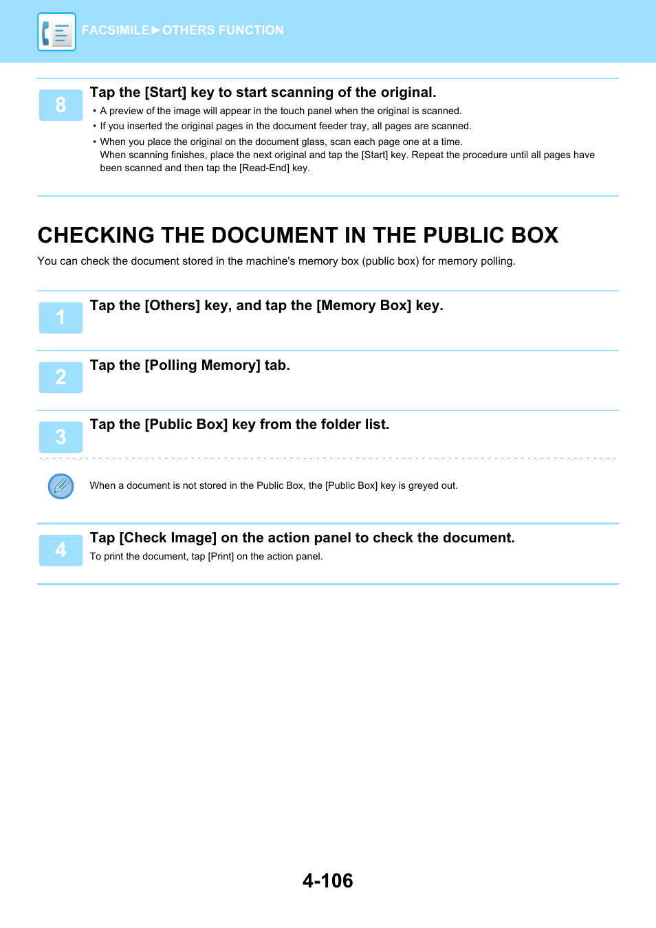 Checking the document in the public, Box -106, Checking the document in the public box | Sharp MX-6070N User Manual | Page 509 / 935