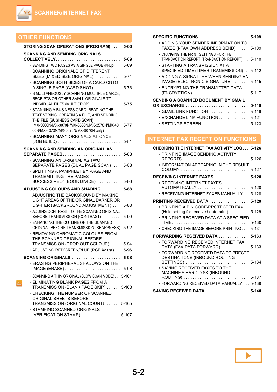 Other functions, Internet fax reception functions, Scanner/internet fax | Sharp MX-6070N User Manual | Page 531 / 935