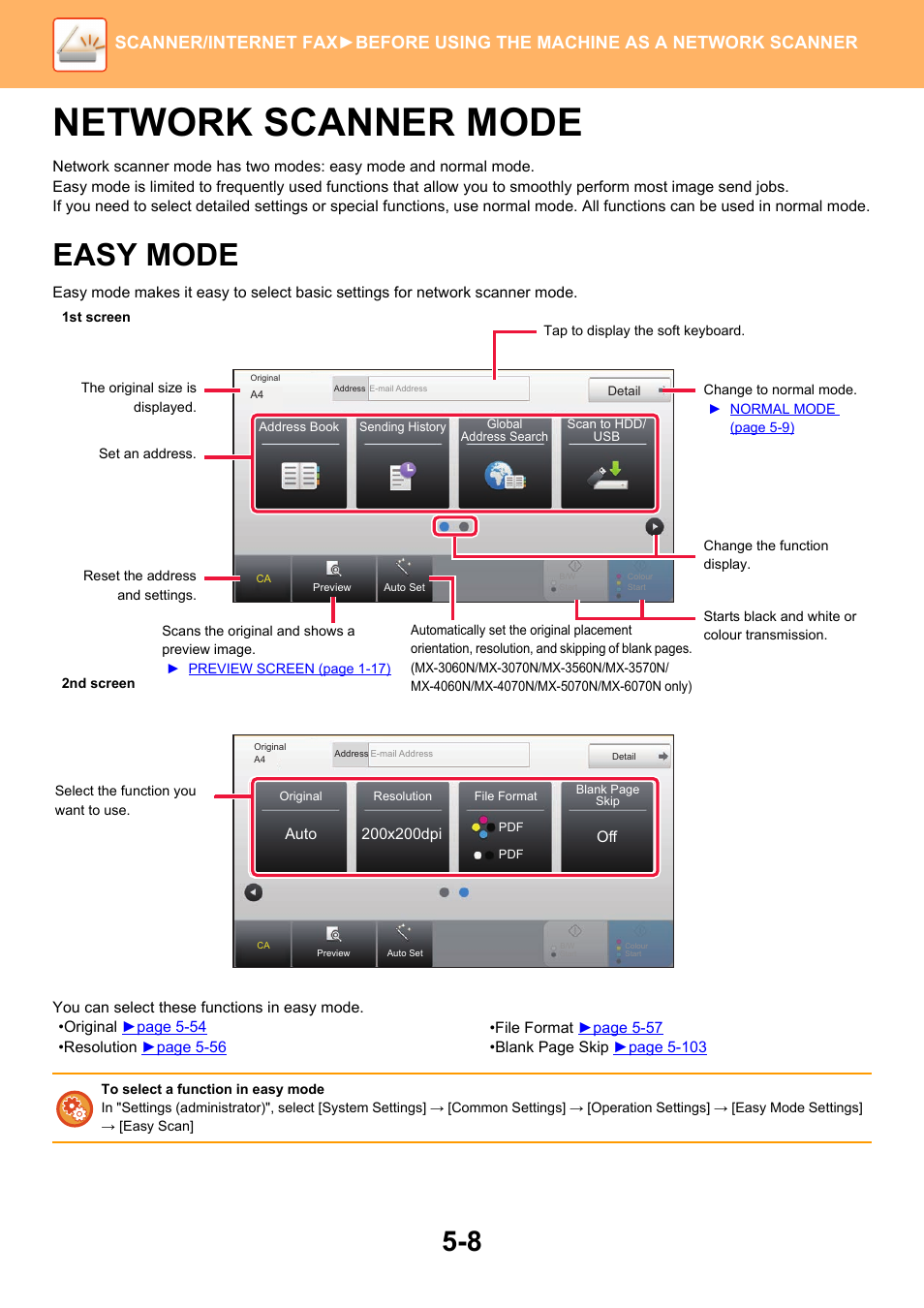 Network scanner mode, Easy mode | Sharp MX-6070N User Manual | Page 537 / 935