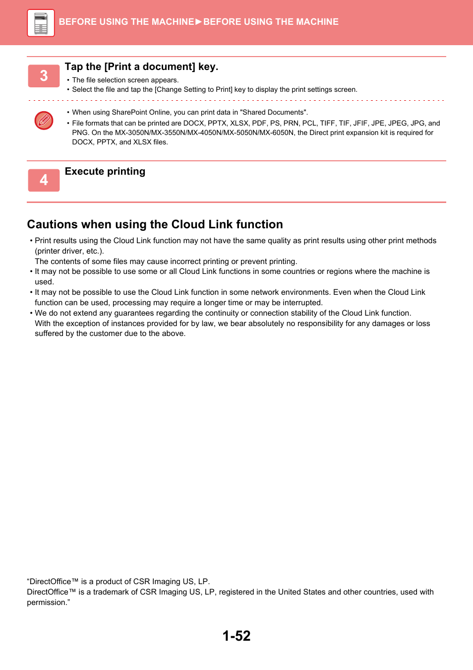 Cautions when using the cloud link function | Sharp MX-6070N User Manual | Page 55 / 935