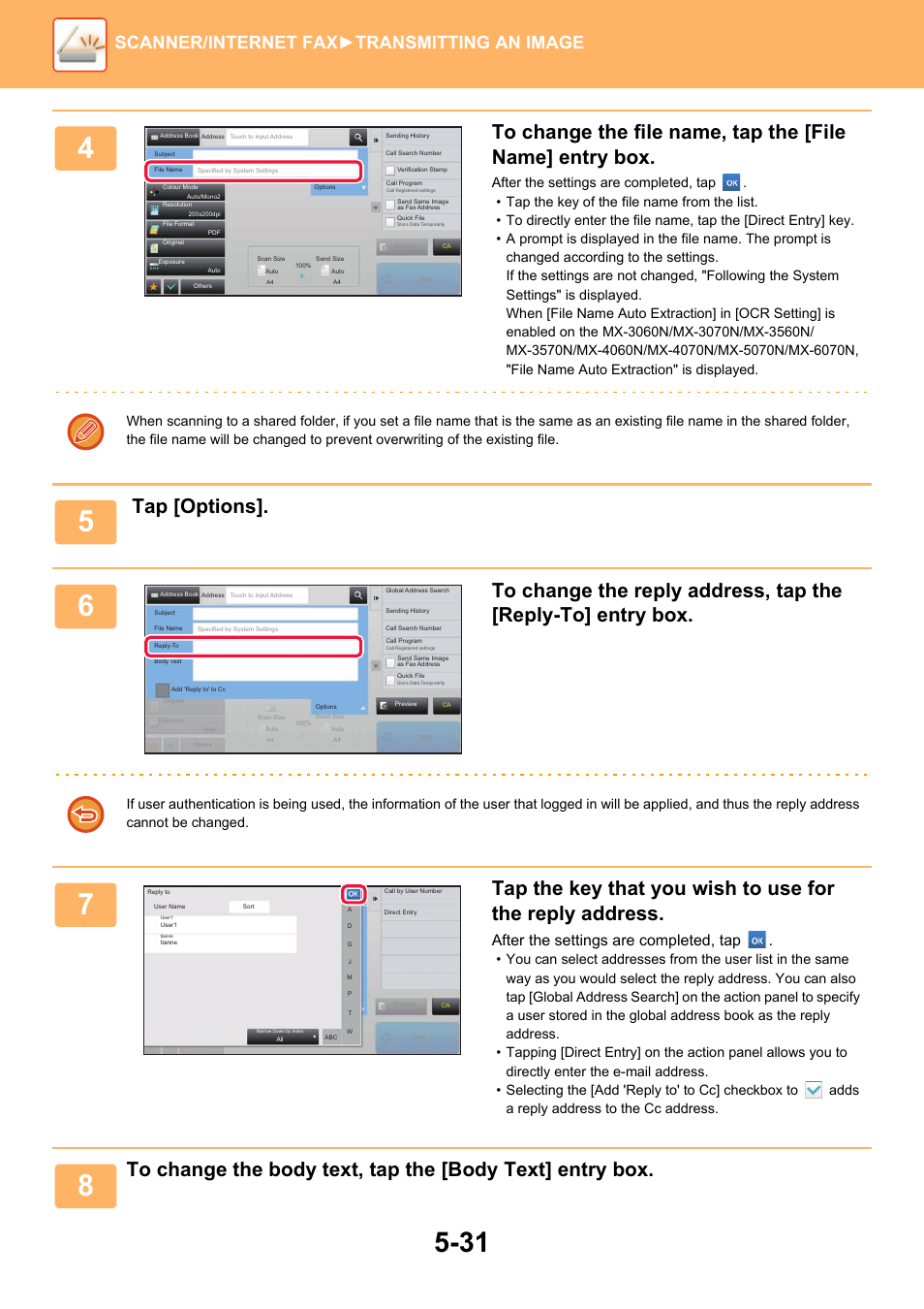 Tap [options, Scanner/internet fax ►transmitting an image, After the settings are completed, tap | Sharp MX-6070N User Manual | Page 560 / 935