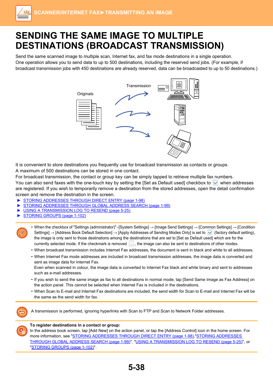 Sending the same image to multiple, Destinations (broadcast transmission) -38 | Sharp MX-6070N User Manual | Page 567 / 935