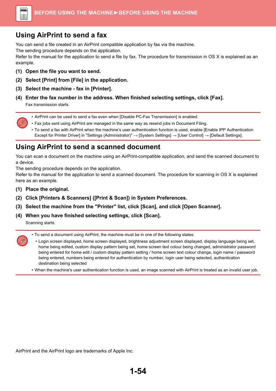 Using airprint to send a fax, Using airprint to send a scanned document | Sharp MX-6070N User Manual | Page 57 / 935