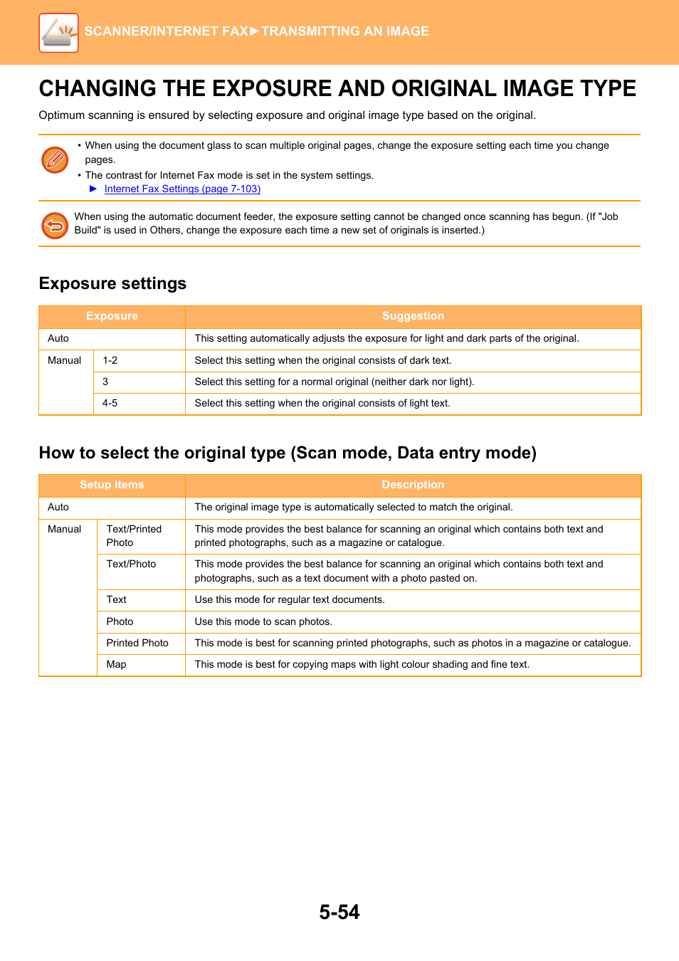 Changing the exposure and original, Image type -54, Changing the exposure and original image | Changing the exposure and original image type | Sharp MX-6070N User Manual | Page 583 / 935