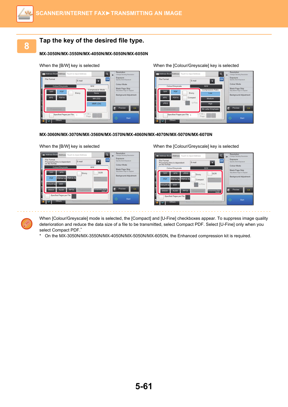 Tap the key of the desired file type, Scanner/internet fax ►transmitting an image | Sharp MX-6070N User Manual | Page 590 / 935