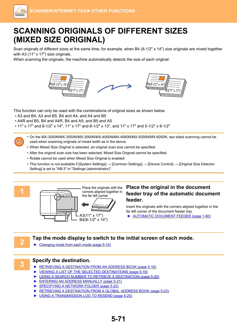 Scanning originals of different, Sizes (mixed size original) -71 | Sharp MX-6070N User Manual | Page 600 / 935