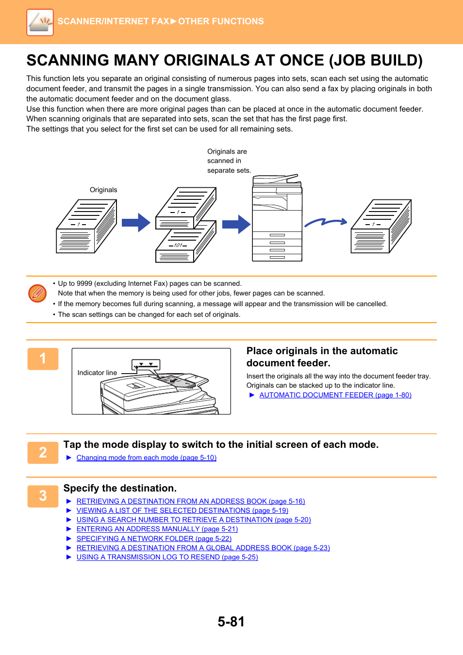 Scanning many originals at once, Job build) -81, Scanning many originals at once (job build) | Sharp MX-6070N User Manual | Page 610 / 935