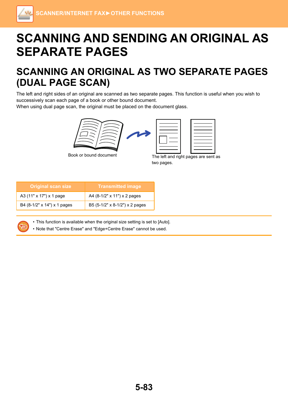 Scanning an original as two, Scanning and sending an original as separate pages | Sharp MX-6070N User Manual | Page 612 / 935