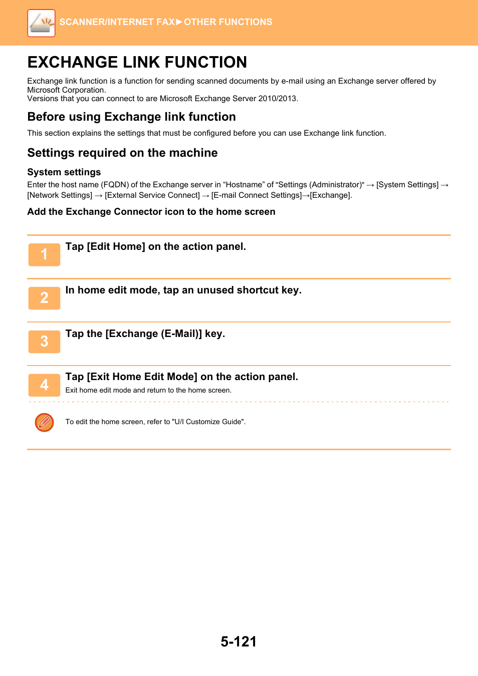 Exchange link function -121, Exchange link function, Before using exchange link function | Settings required on the machine | Sharp MX-6070N User Manual | Page 650 / 935