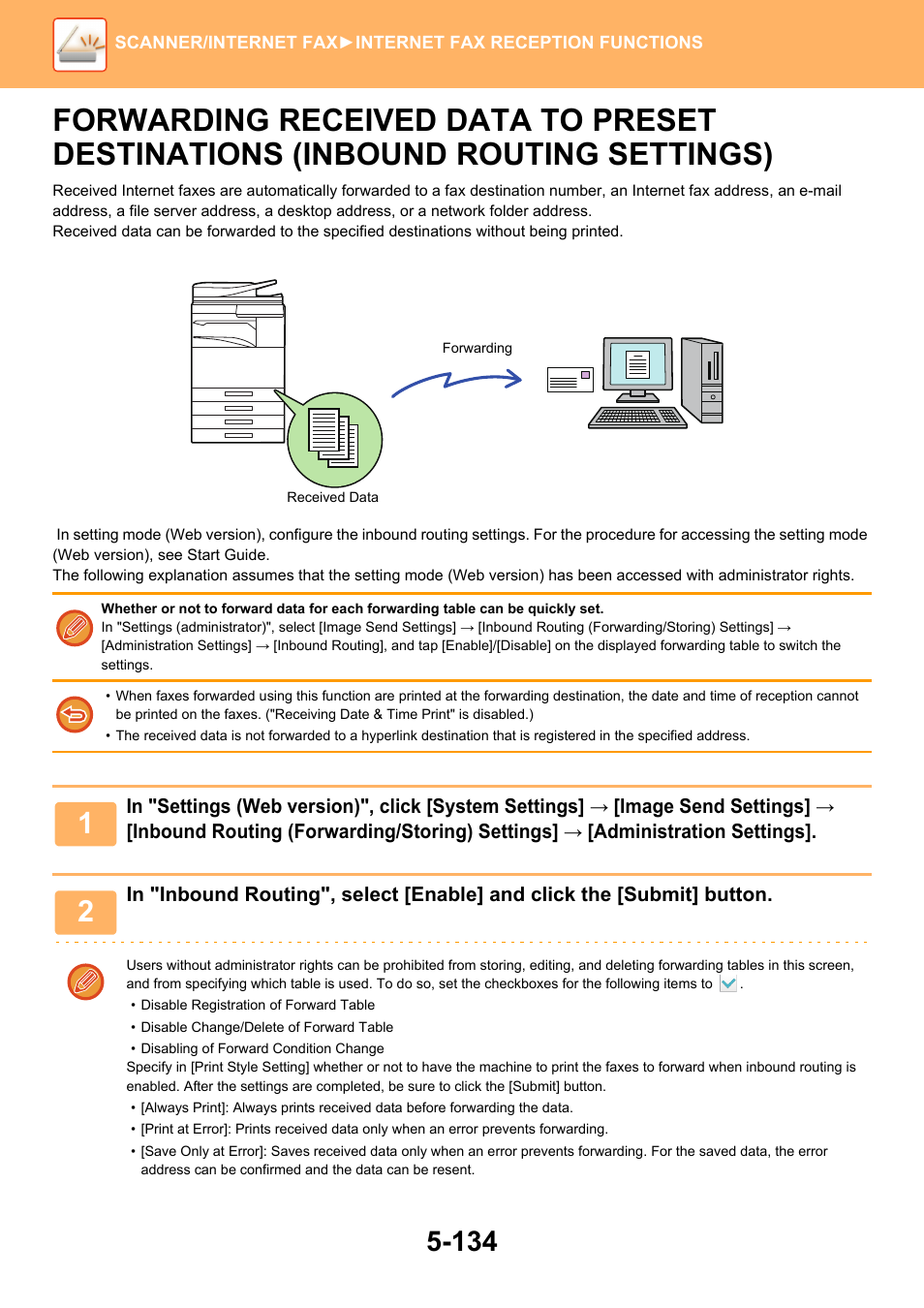 Forwarding received data to preset, Destinations (inbound routing, Settings) -134 | Sharp MX-6070N User Manual | Page 663 / 935