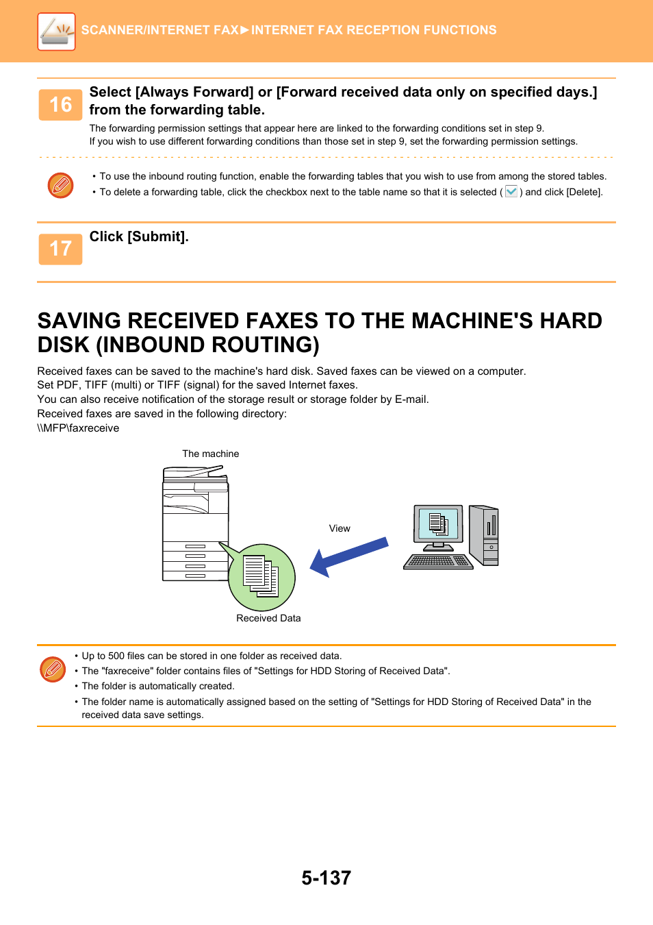 Saving received faxes to the, Machine's hard disk (inbound, Routing) -137 | Sharp MX-6070N User Manual | Page 666 / 935