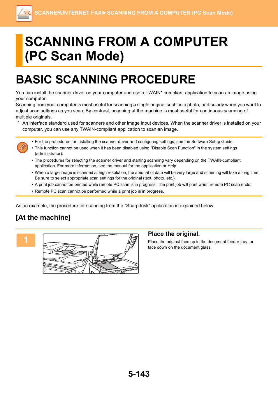 Scanning from a computer (pc scan mode), Basic scanning procedure -143, Basic scanning procedure | Sharp MX-6070N User Manual | Page 672 / 935