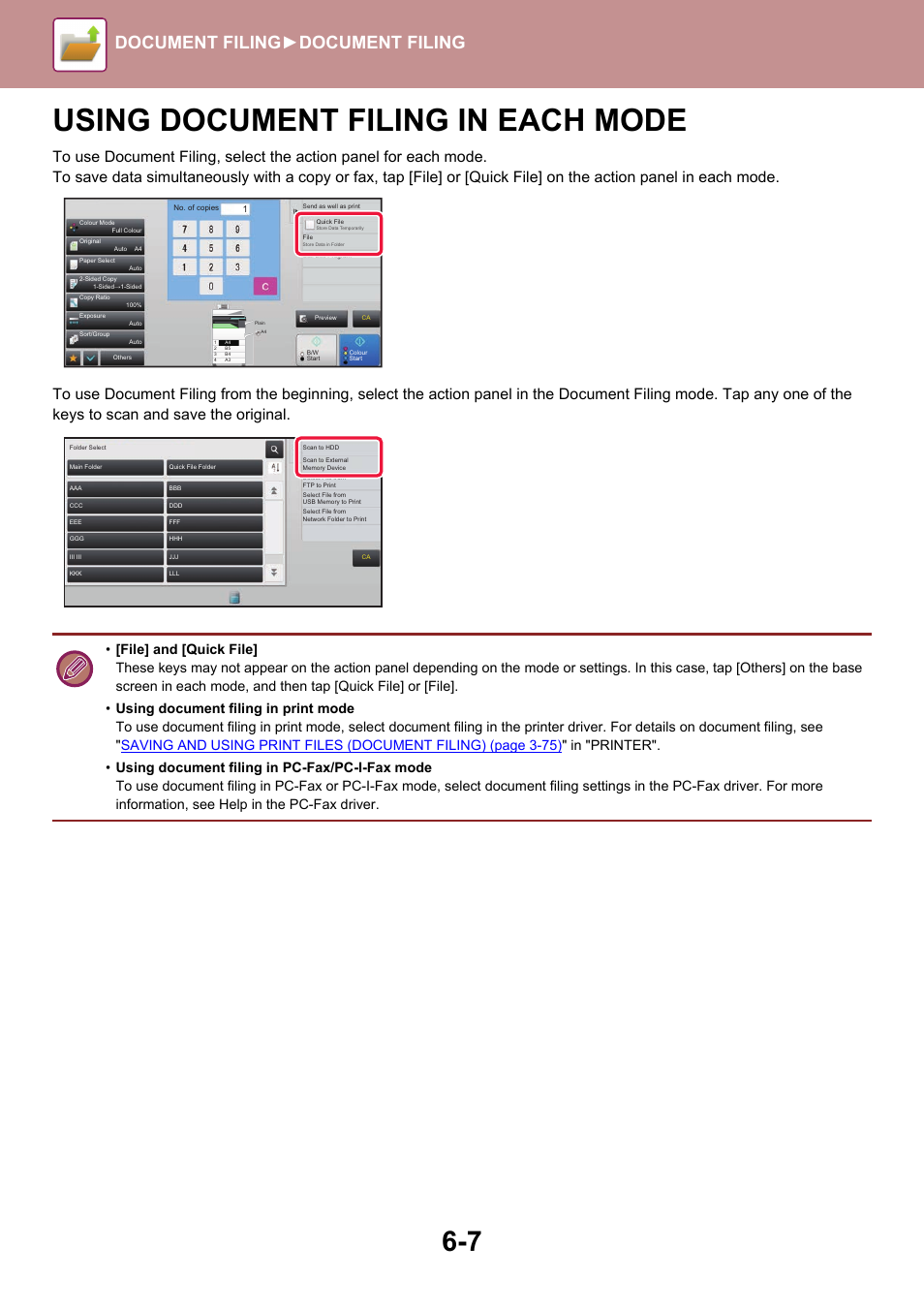 Using document filing in each mode, Document filing► document filing | Sharp MX-6070N User Manual | Page 687 / 935