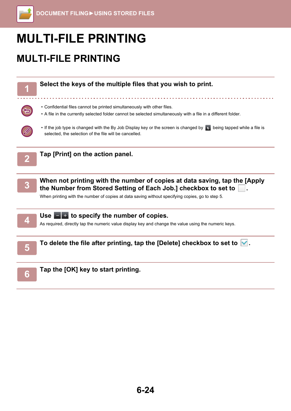 Multi-file printing -24, Multi-file printing | Sharp MX-6070N User Manual | Page 704 / 935