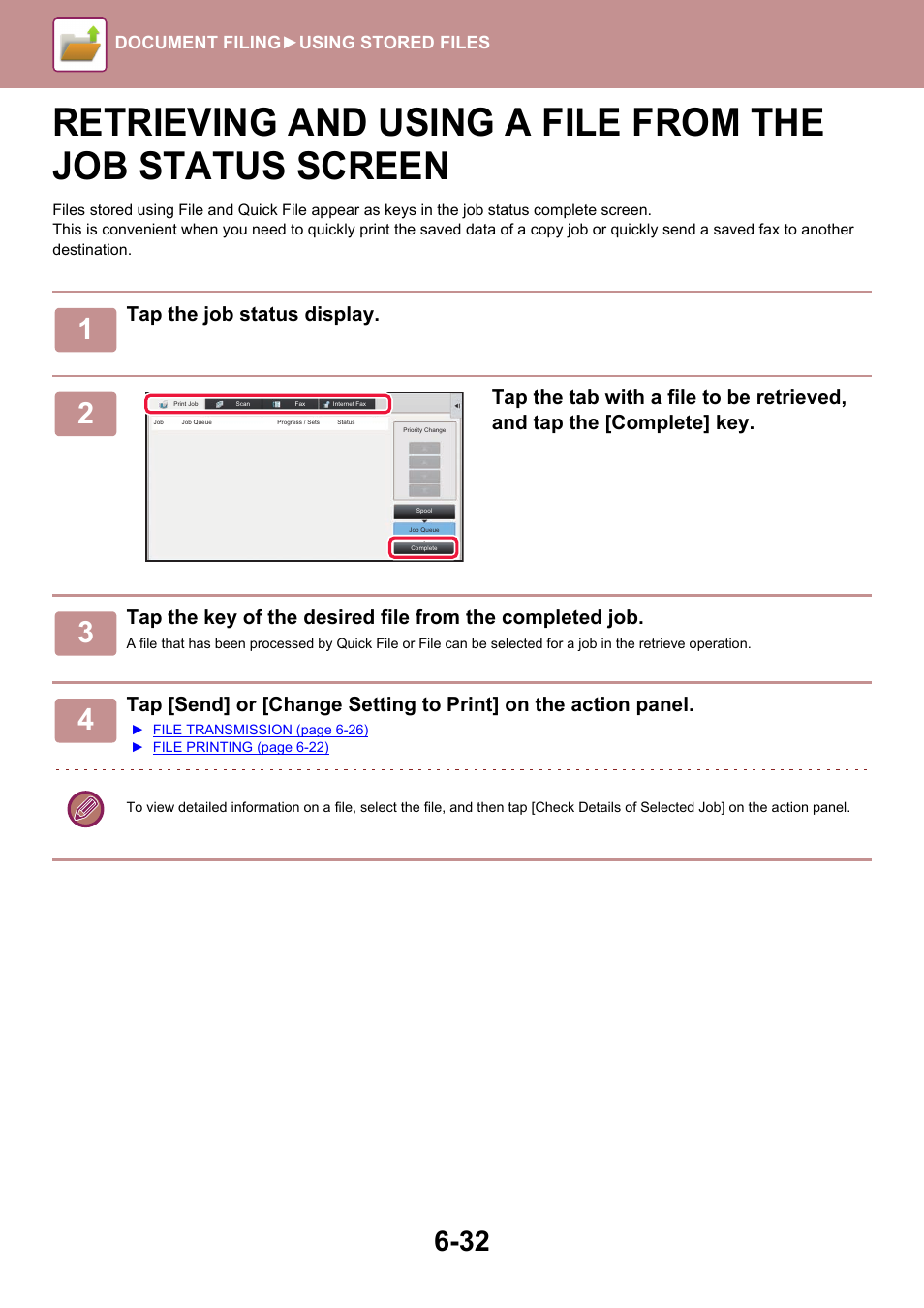 Tap the job status display | Sharp MX-6070N User Manual | Page 712 / 935