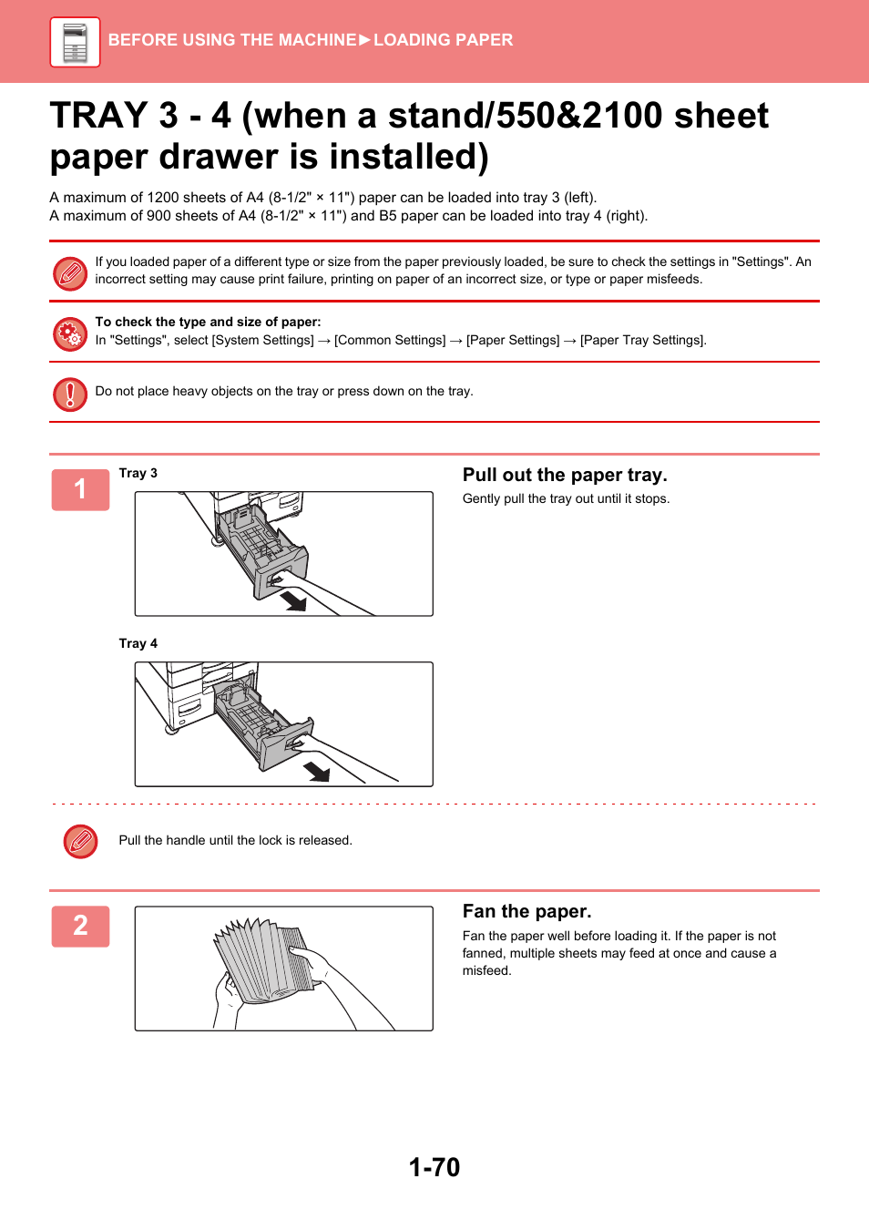 Tray 3 - 4 (when a stand/550&2100 sheet paper | Sharp MX-6070N User Manual | Page 73 / 935