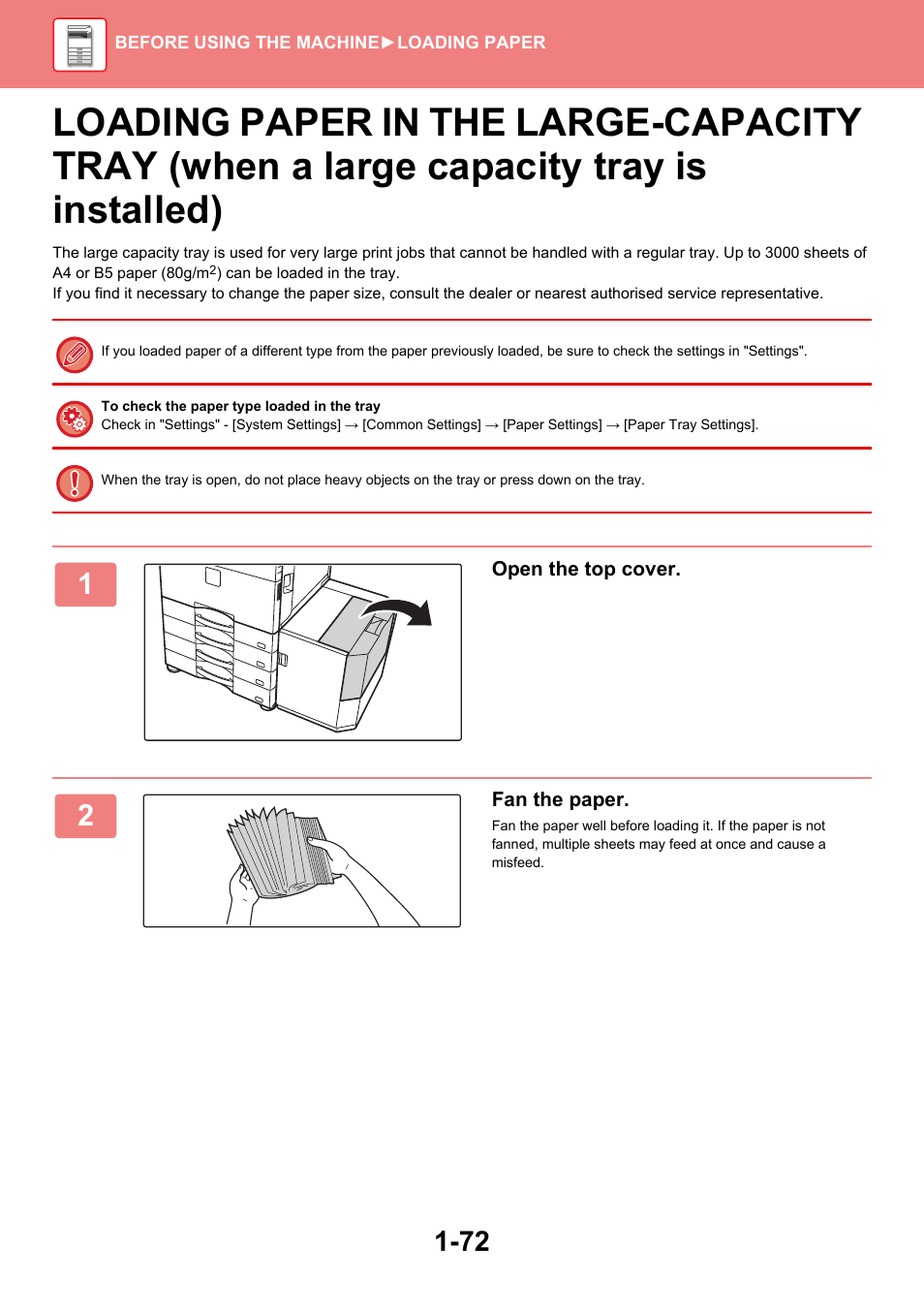 Loading paper in the large-capacity tray | Sharp MX-6070N User Manual | Page 75 / 935