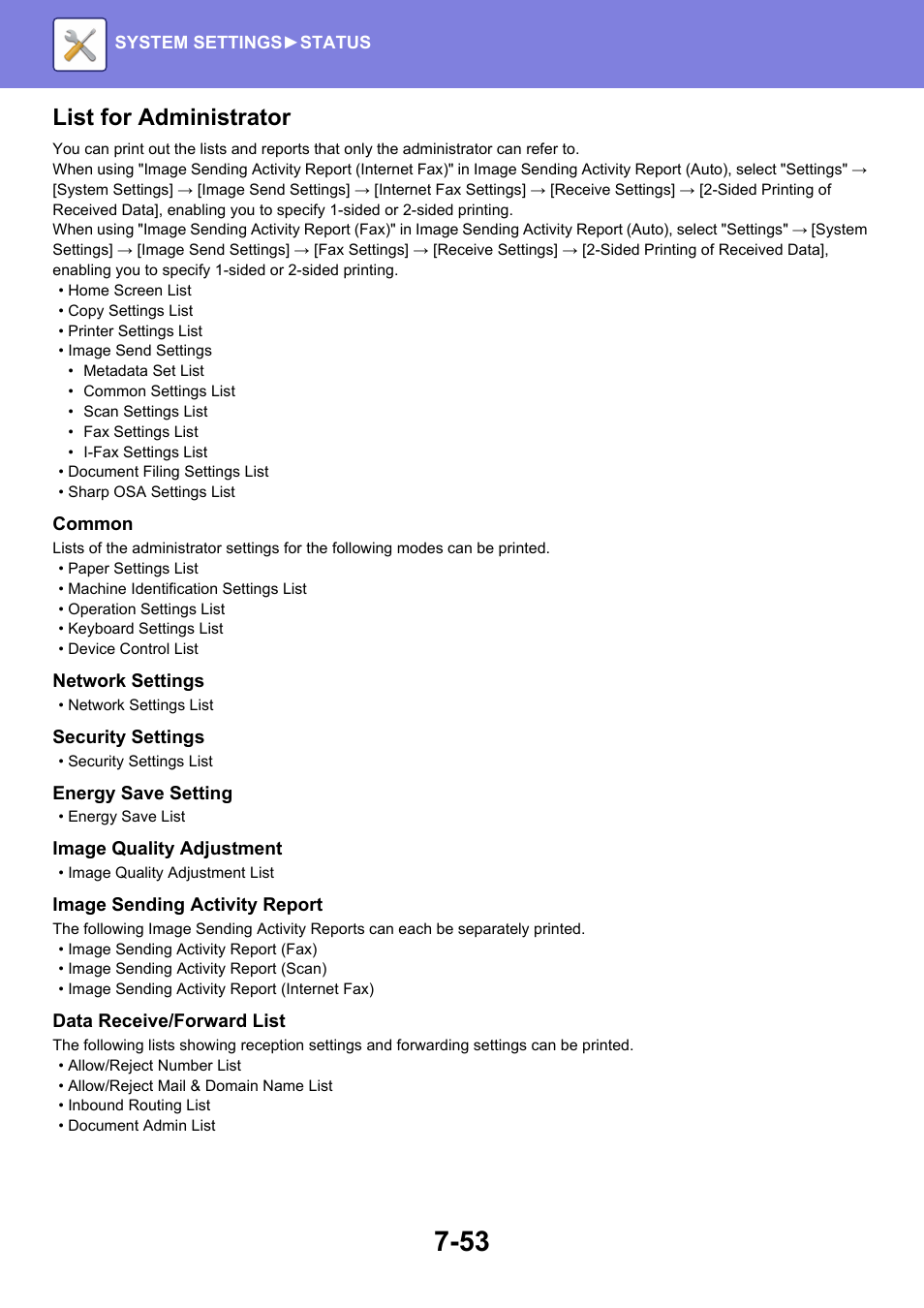 List for administrator | Sharp MX-6070N User Manual | Page 768 / 935