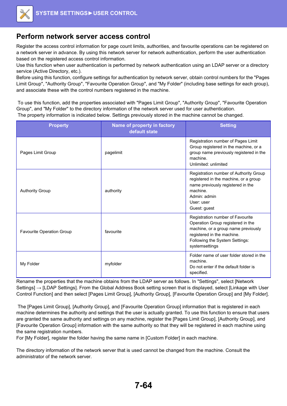 Perform network server access control | Sharp MX-6070N User Manual | Page 779 / 935