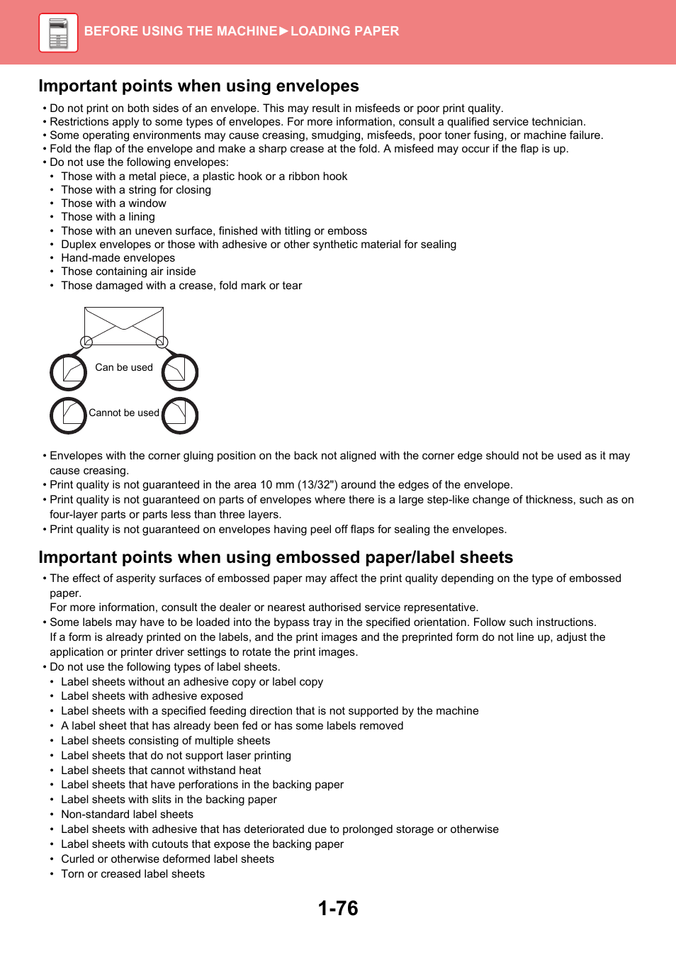 Important points when using envelopes | Sharp MX-6070N User Manual | Page 79 / 935