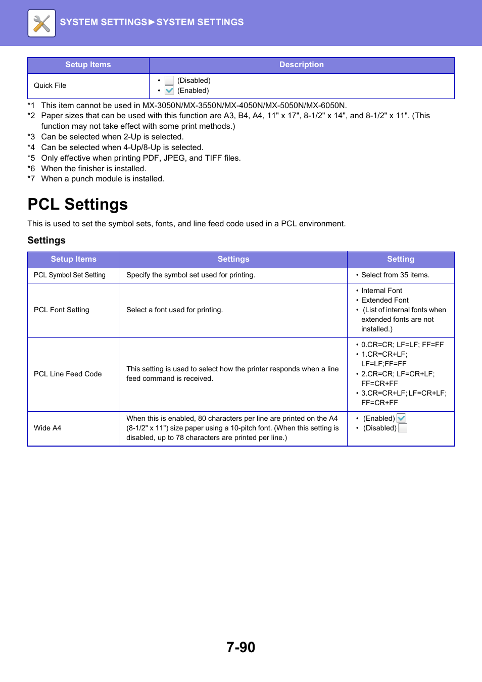 Pcl settings -90, Pcl settings, Settings | Sharp MX-6070N User Manual | Page 805 / 935