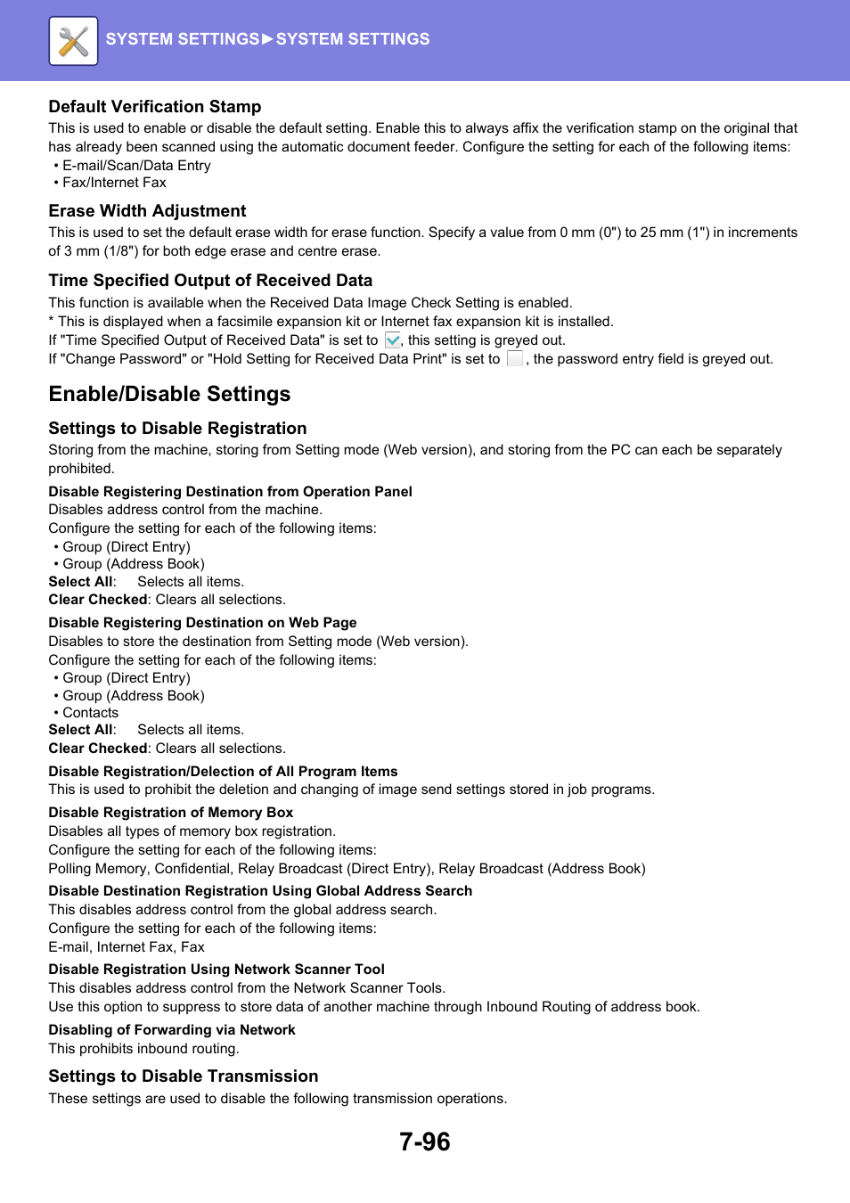 Enable/disable settings | Sharp MX-6070N User Manual | Page 811 / 935