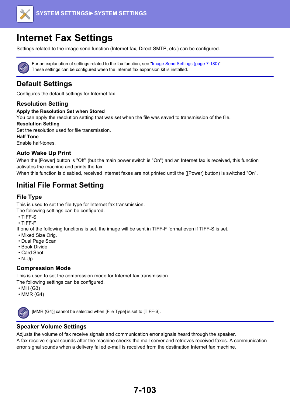 Internet fax settings -103, Internet fax settings, Default settings | Initial file format setting | Sharp MX-6070N User Manual | Page 818 / 935