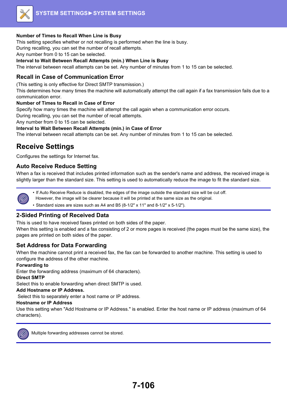 Receive settings | Sharp MX-6070N User Manual | Page 821 / 935