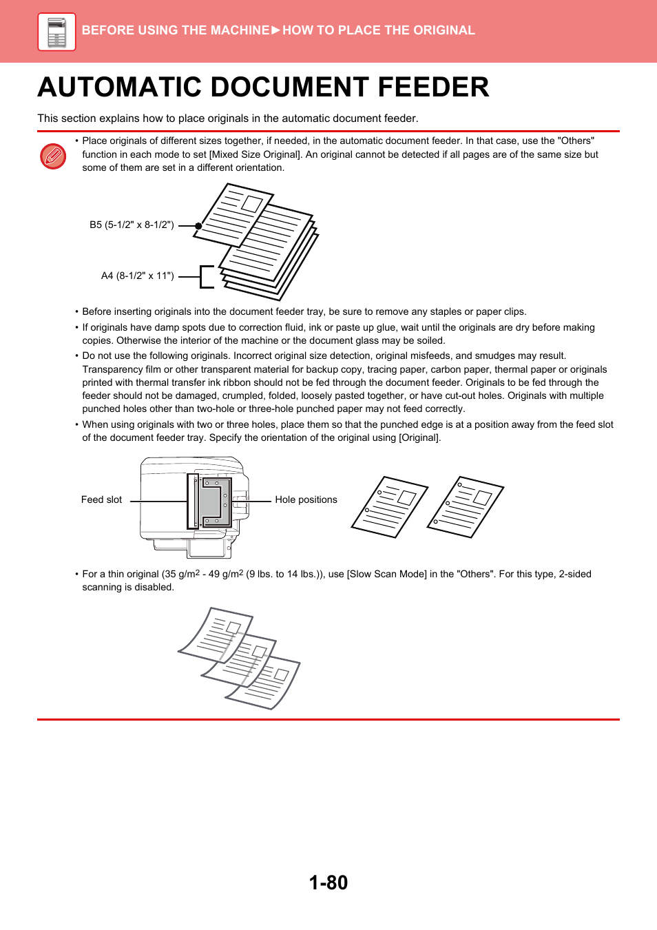 Automatic document feeder -80, Automatic document feeder | Sharp MX-6070N User Manual | Page 83 / 935