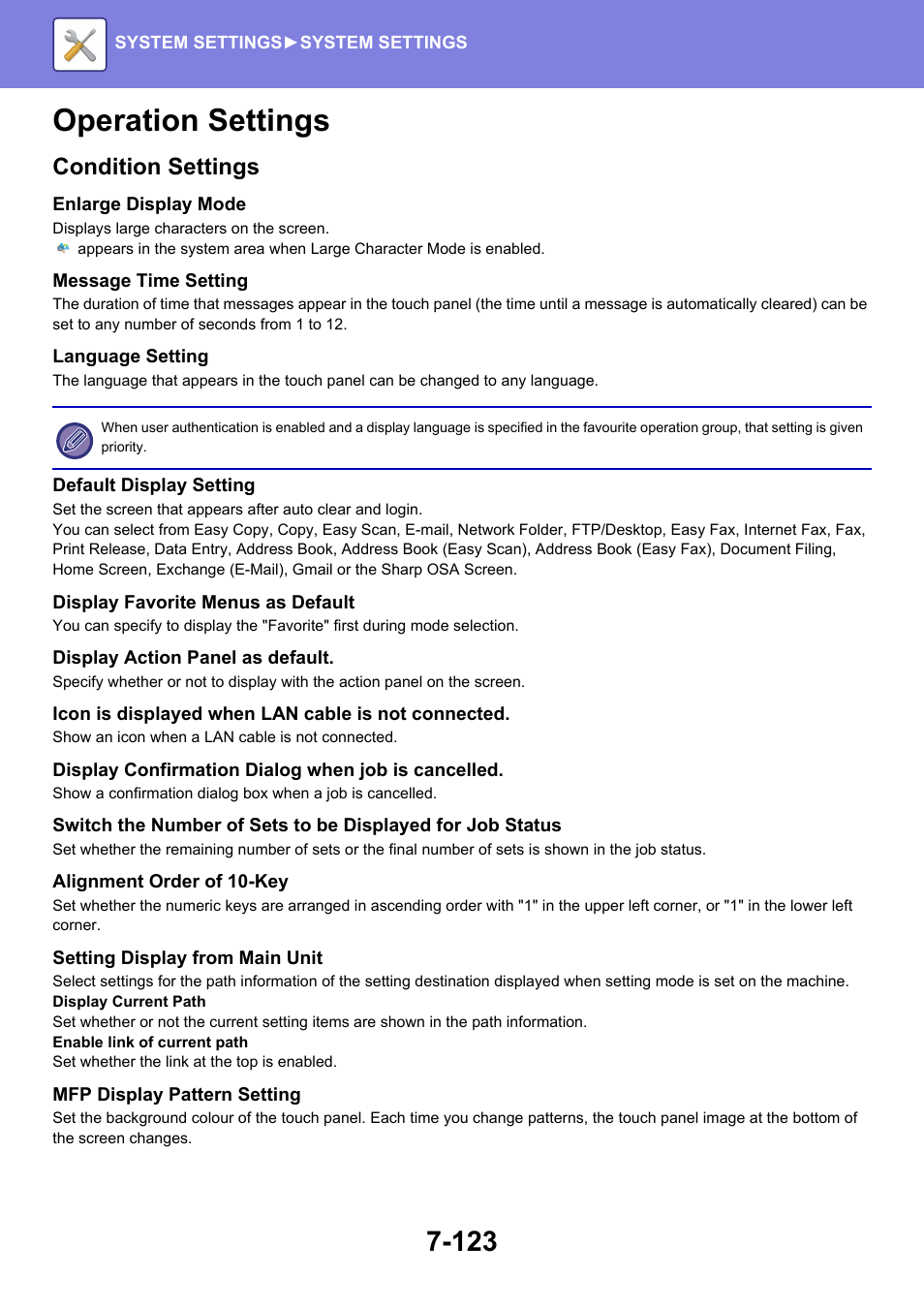 Operation settings -123, Operation settings, Condition settings | Sharp MX-6070N User Manual | Page 838 / 935