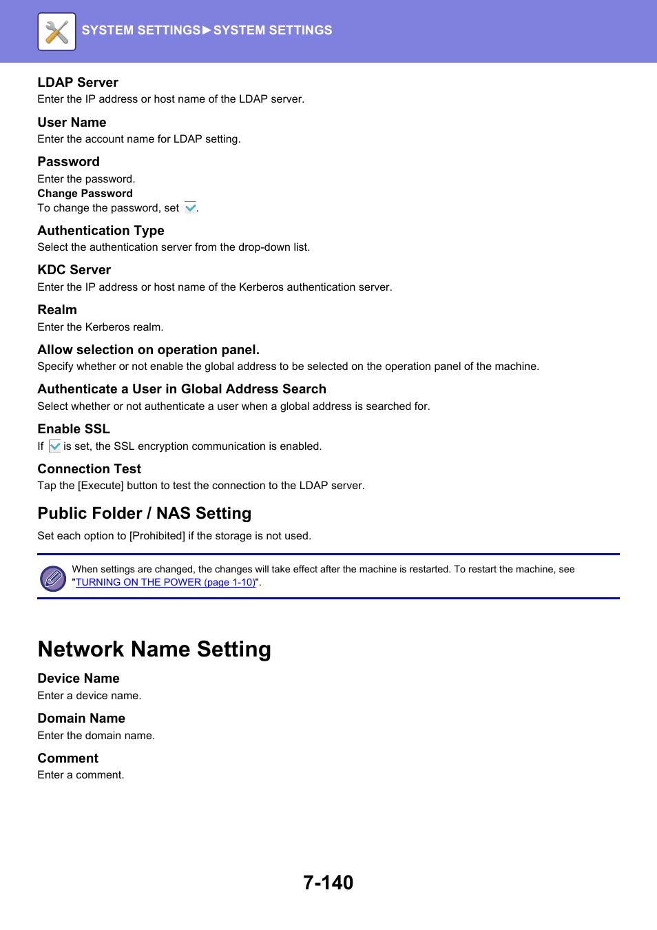 Network name setting -140, Network name setting, Public folder / nas setting | Sharp MX-6070N User Manual | Page 855 / 935