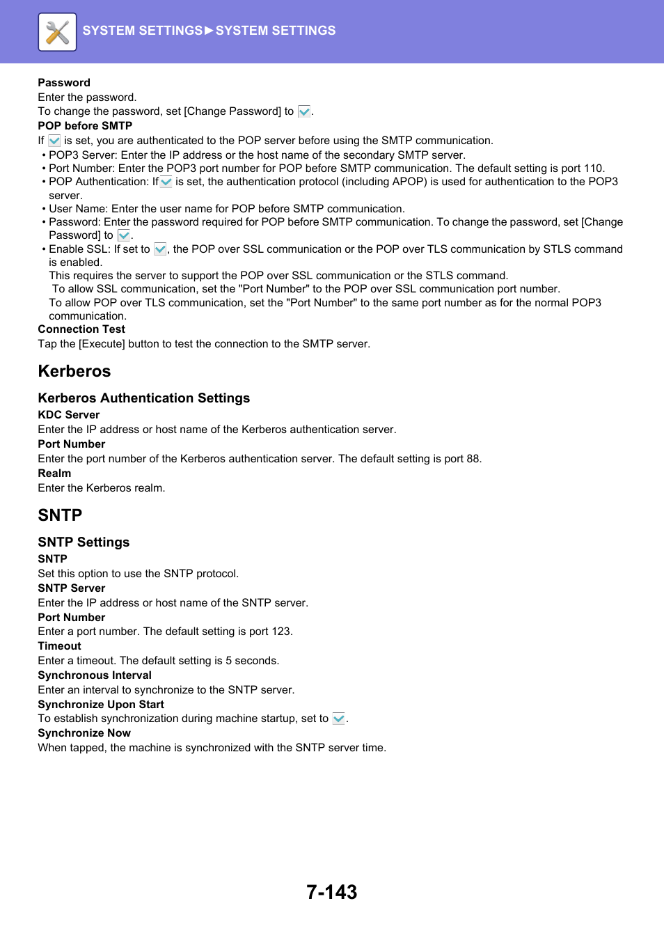 Kerberos, Sntp | Sharp MX-6070N User Manual | Page 858 / 935