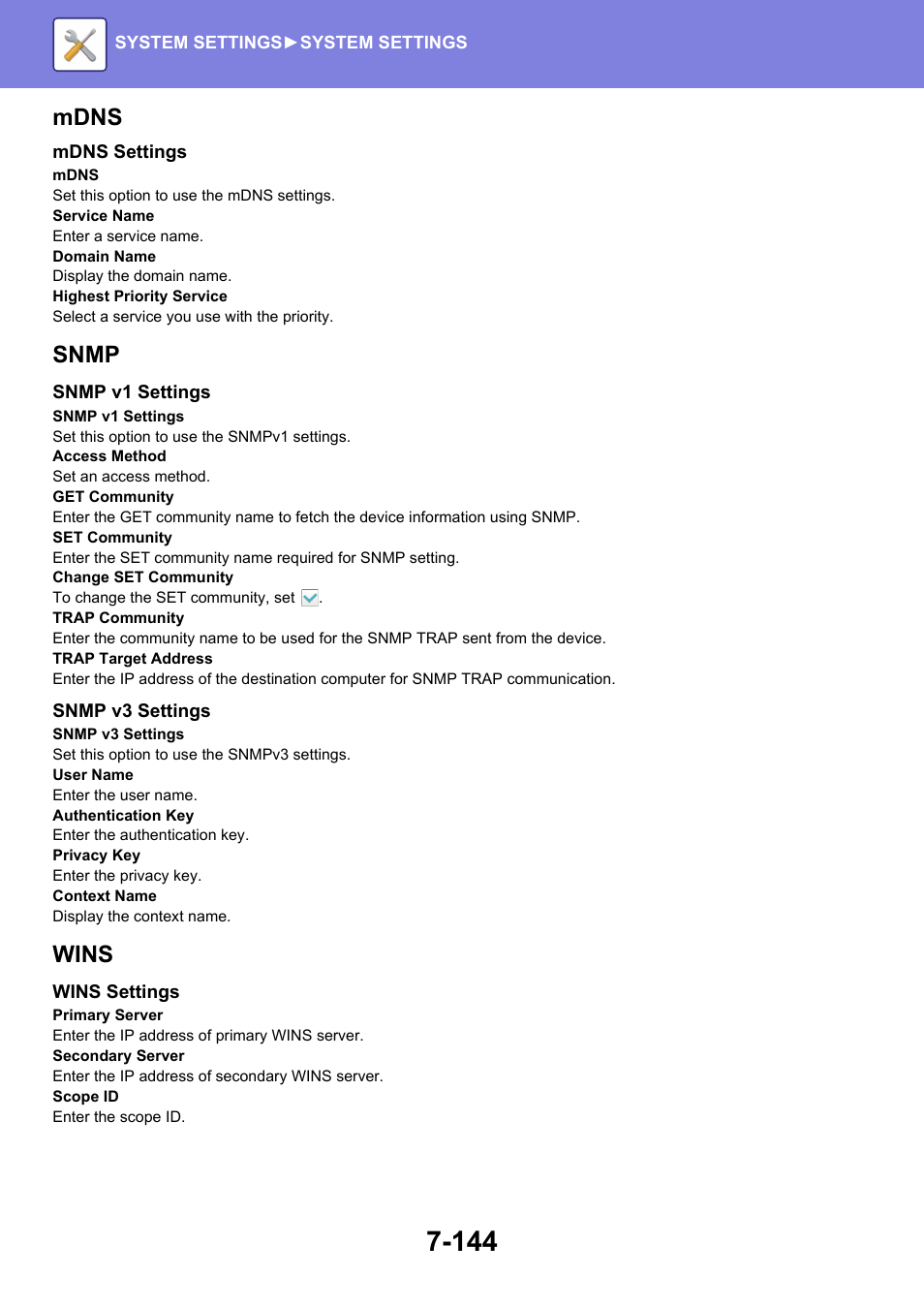 Mdns, Snmp, Wins | Sharp MX-6070N User Manual | Page 859 / 935