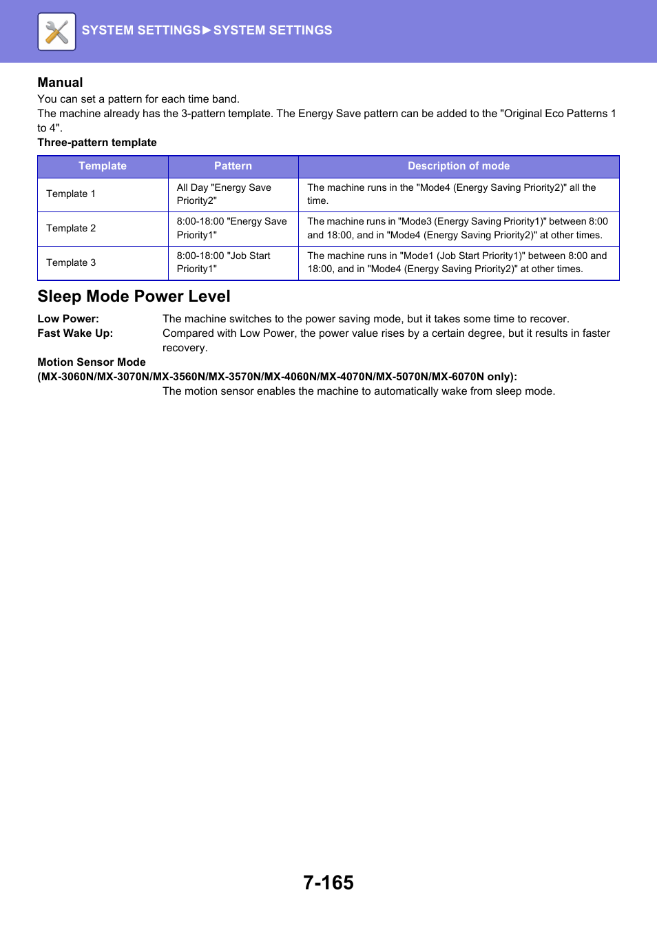 Sleep mode power level | Sharp MX-6070N User Manual | Page 880 / 935