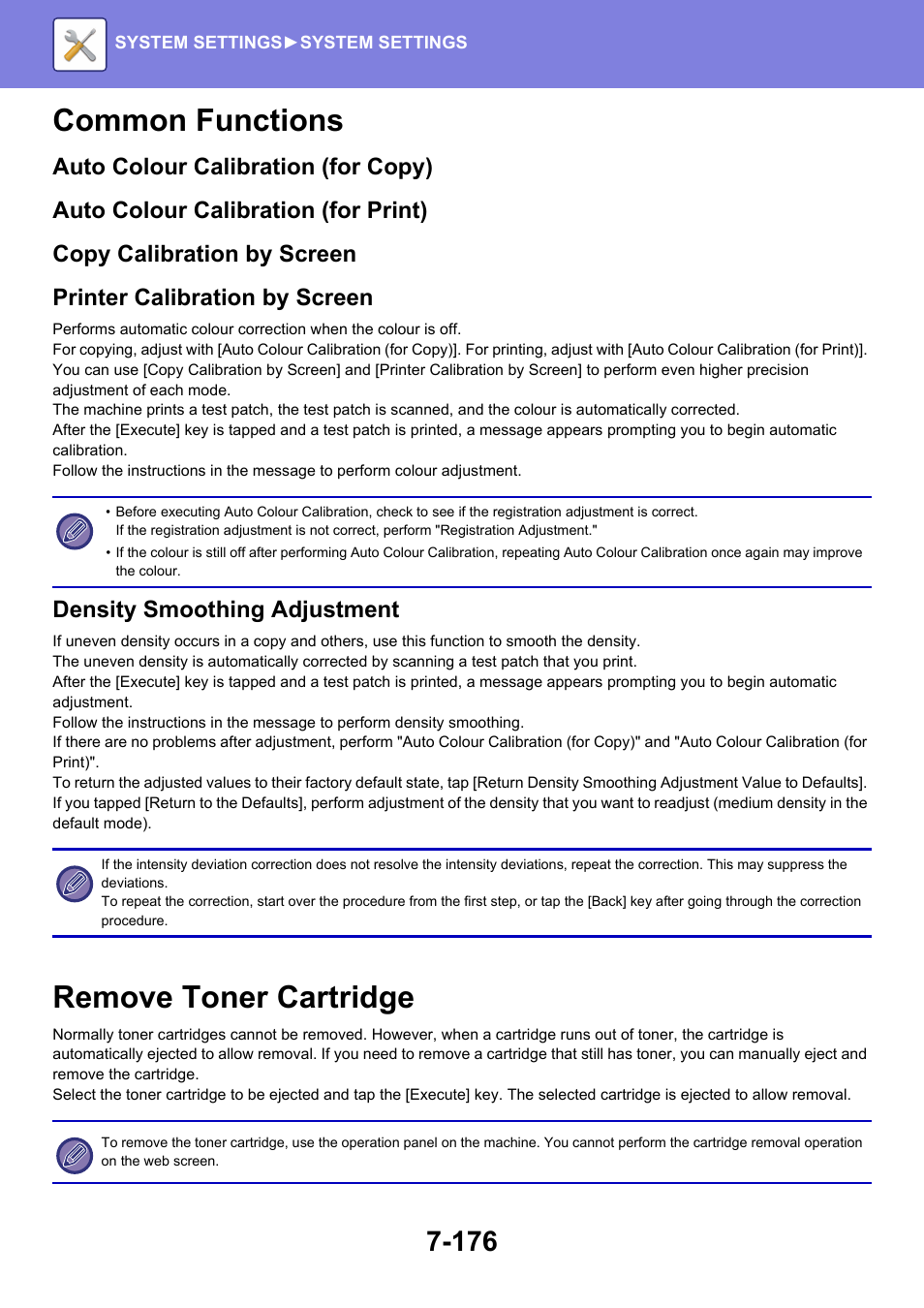 Common functions -176, Remove toner cartridge -176, Common functions | Remove toner cartridge, Density smoothing adjustment | Sharp MX-6070N User Manual | Page 891 / 935