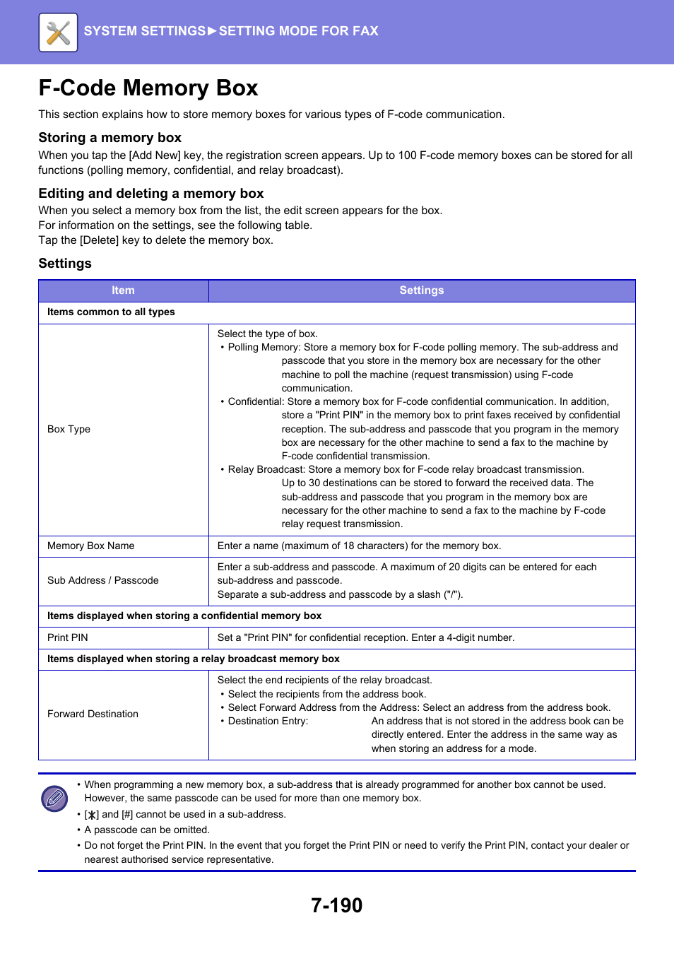 F-code memory box -190 | Sharp MX-6070N User Manual | Page 905 / 935