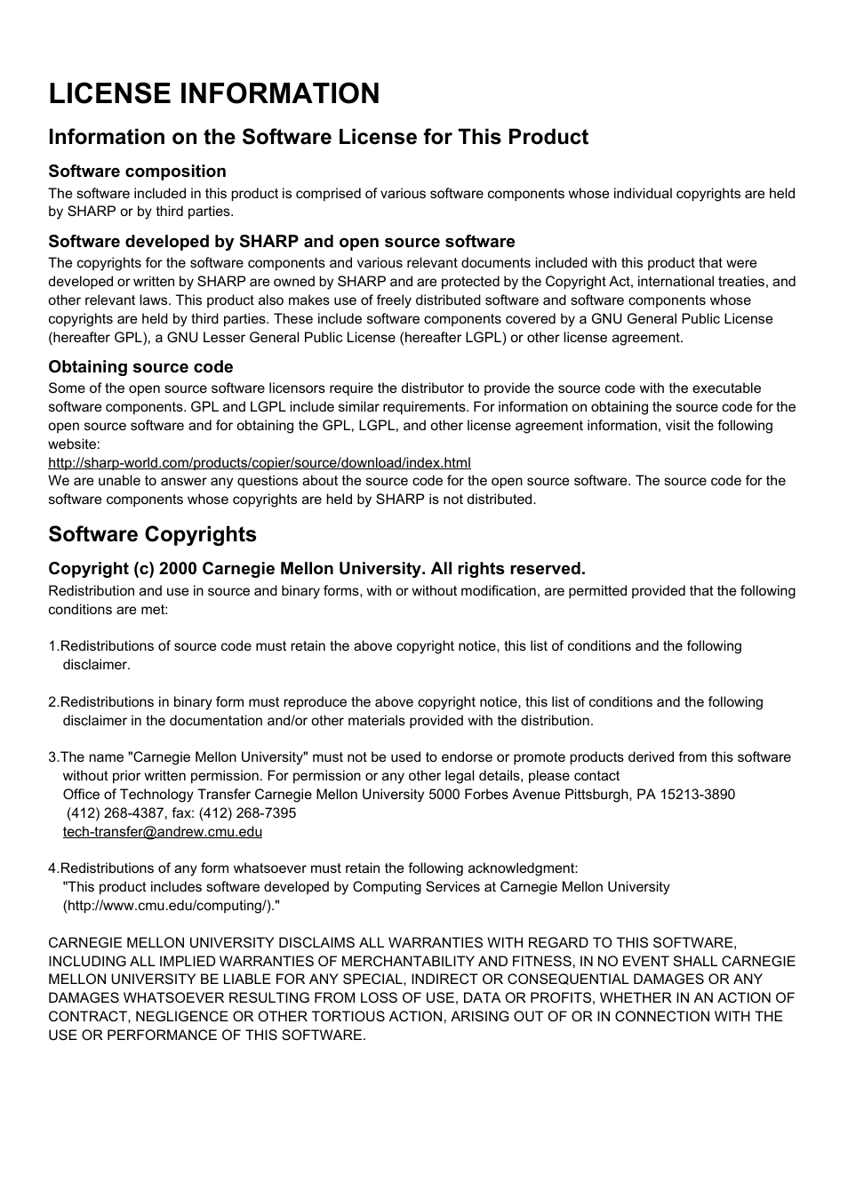 License information, Software copyrights | Sharp MX-6070N User Manual | Page 907 / 935