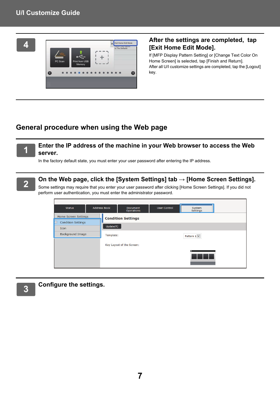 General procedure when using the web page, U/i customize guide | Sharp MX-6070N User Manual | Page 7 / 34