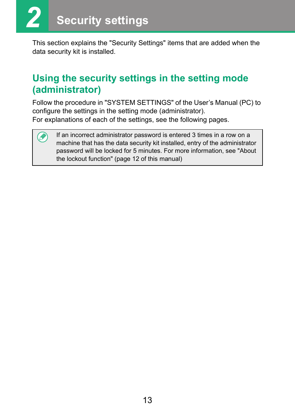 Security settings | Sharp MX-FR52U User Manual | Page 15 / 39