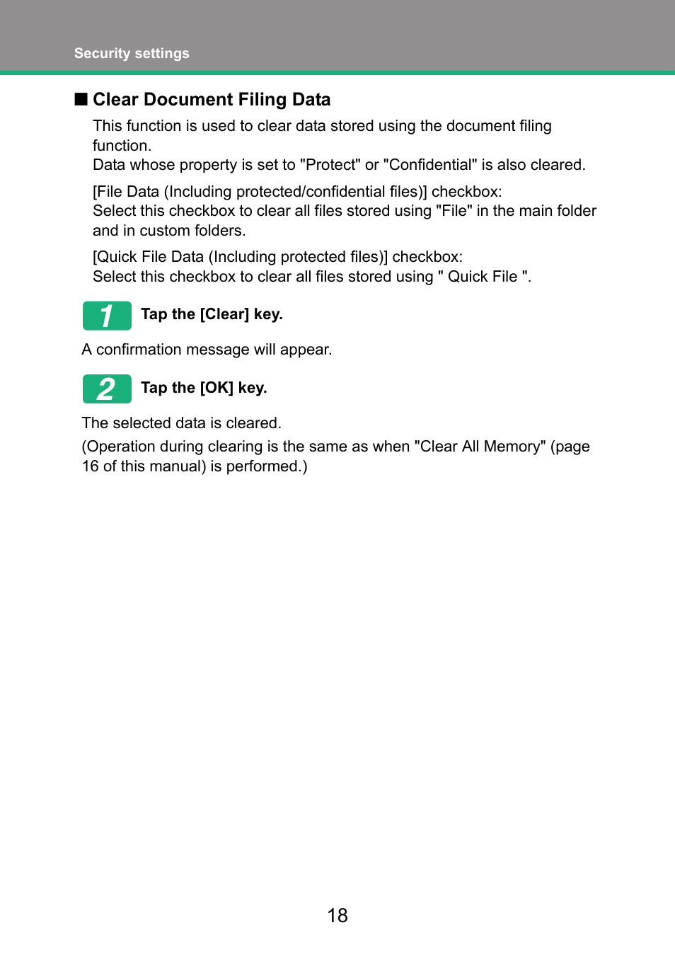 Clear document filing data | Sharp MX-FR52U User Manual | Page 20 / 39