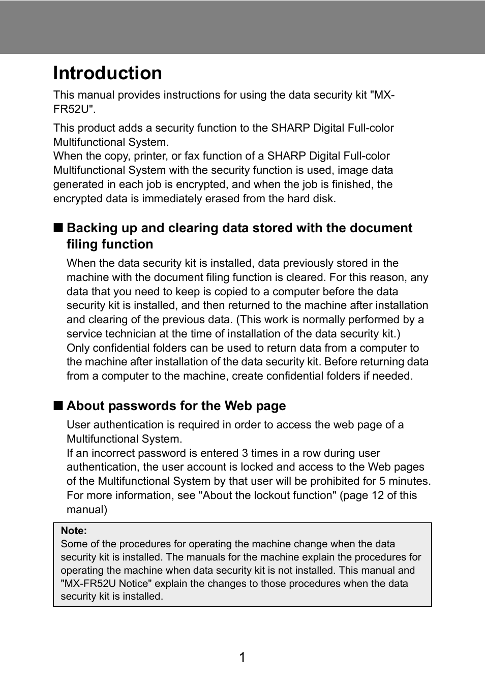 Introduction | Sharp MX-FR52U User Manual | Page 3 / 39