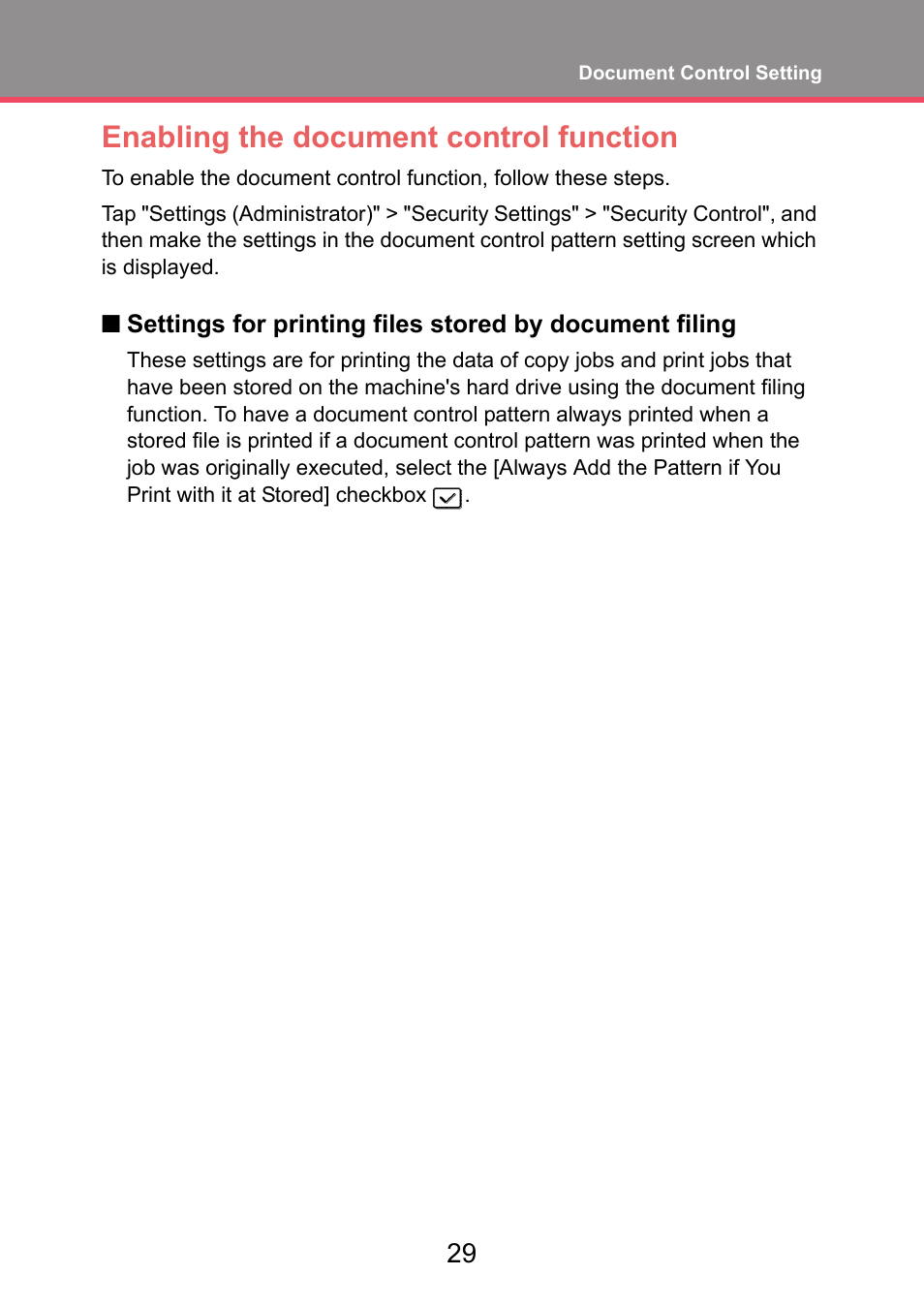 Enabling the document control function | Sharp MX-FR52U User Manual | Page 31 / 39