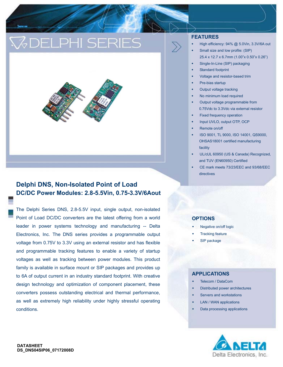 Delta Electronics Delphi Series DNS User Manual | 16 pages