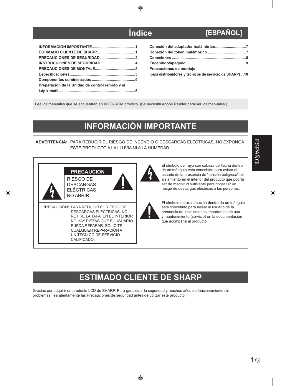 Español, Esp añol | Sharp PN-60TW3 User Manual | Page 23 / 56