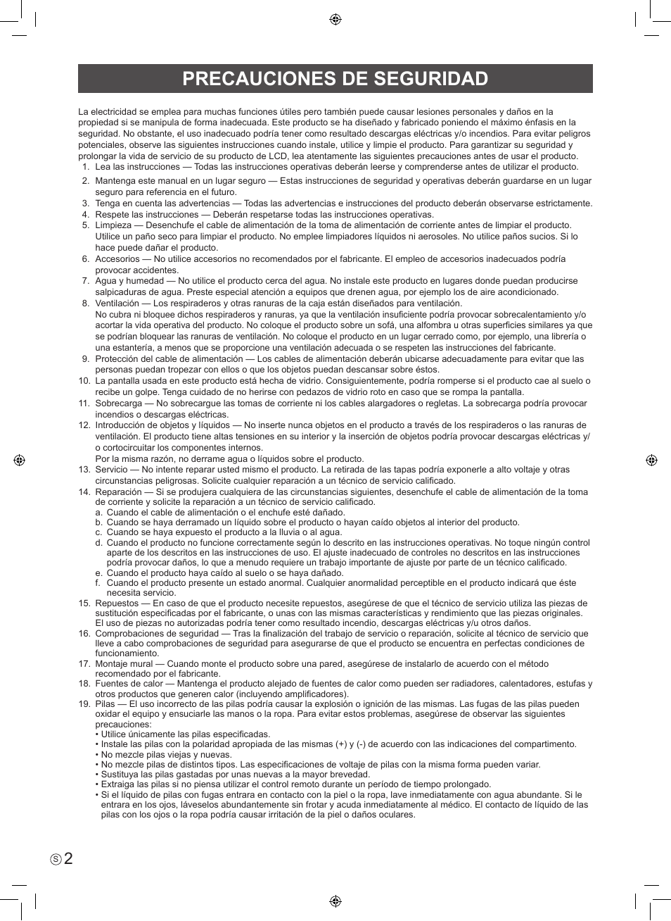 Precauciones de seguridad | Sharp PN-60TW3 User Manual | Page 24 / 56