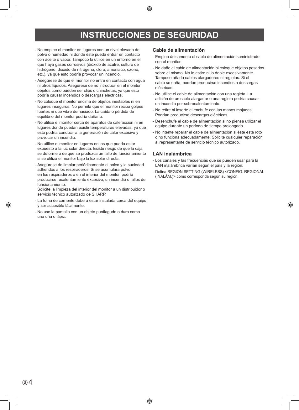 Instrucciones de seguridad | Sharp PN-60TW3 User Manual | Page 26 / 56