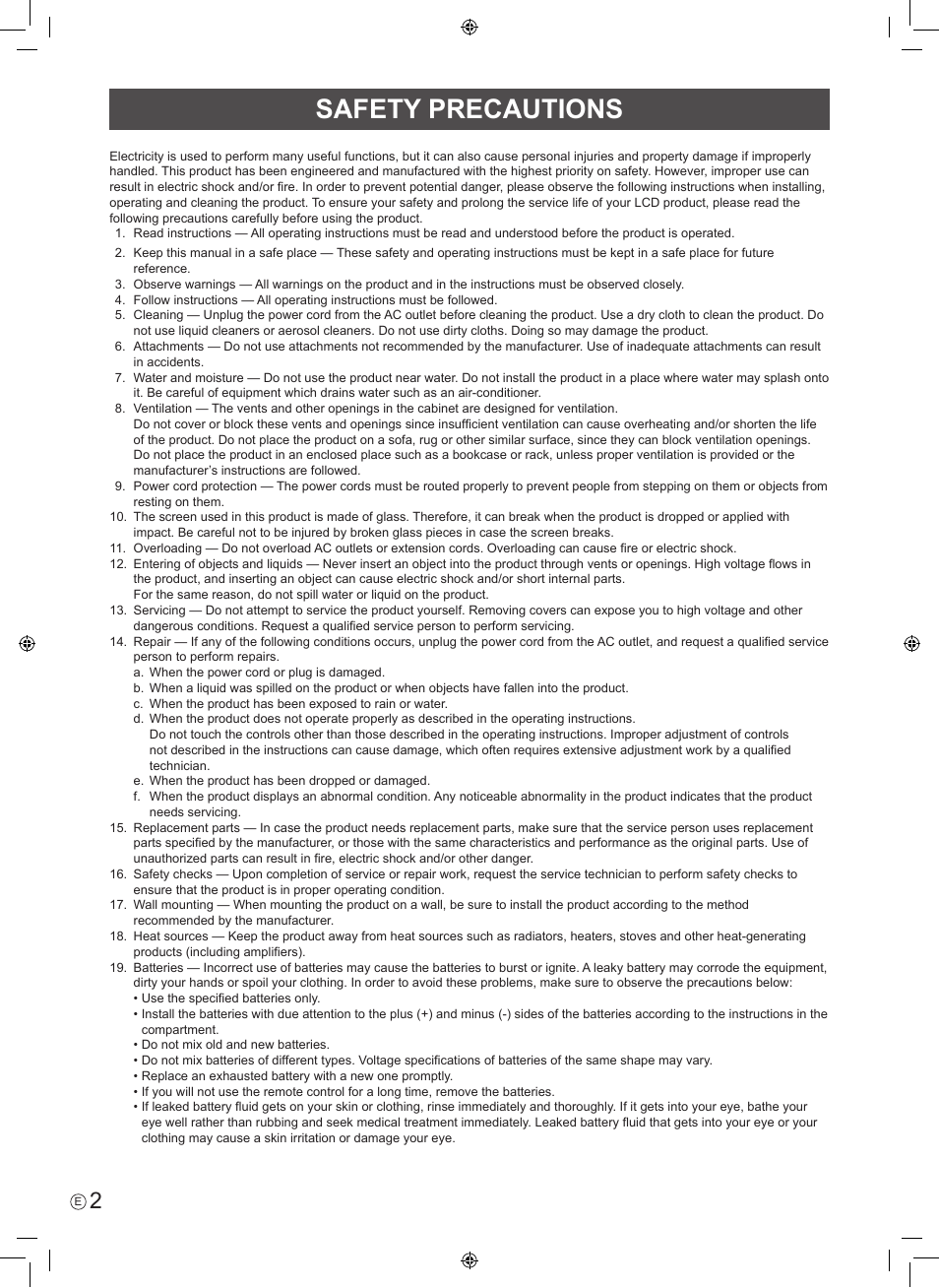 Safety precautions | Sharp PN-60TW3 User Manual | Page 4 / 56