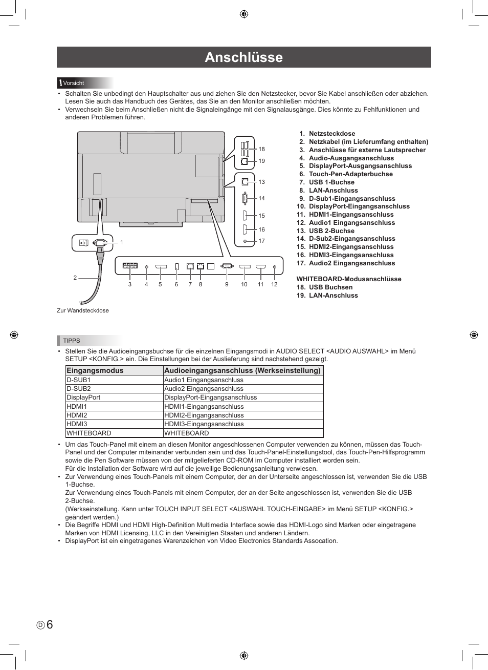 Anschlüsse | Sharp PN-60TA3 User Manual | Page 38 / 56