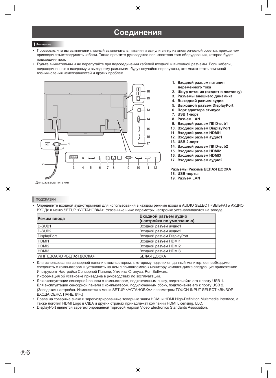 Соединения | Sharp PN-60TA3 User Manual | Page 48 / 56